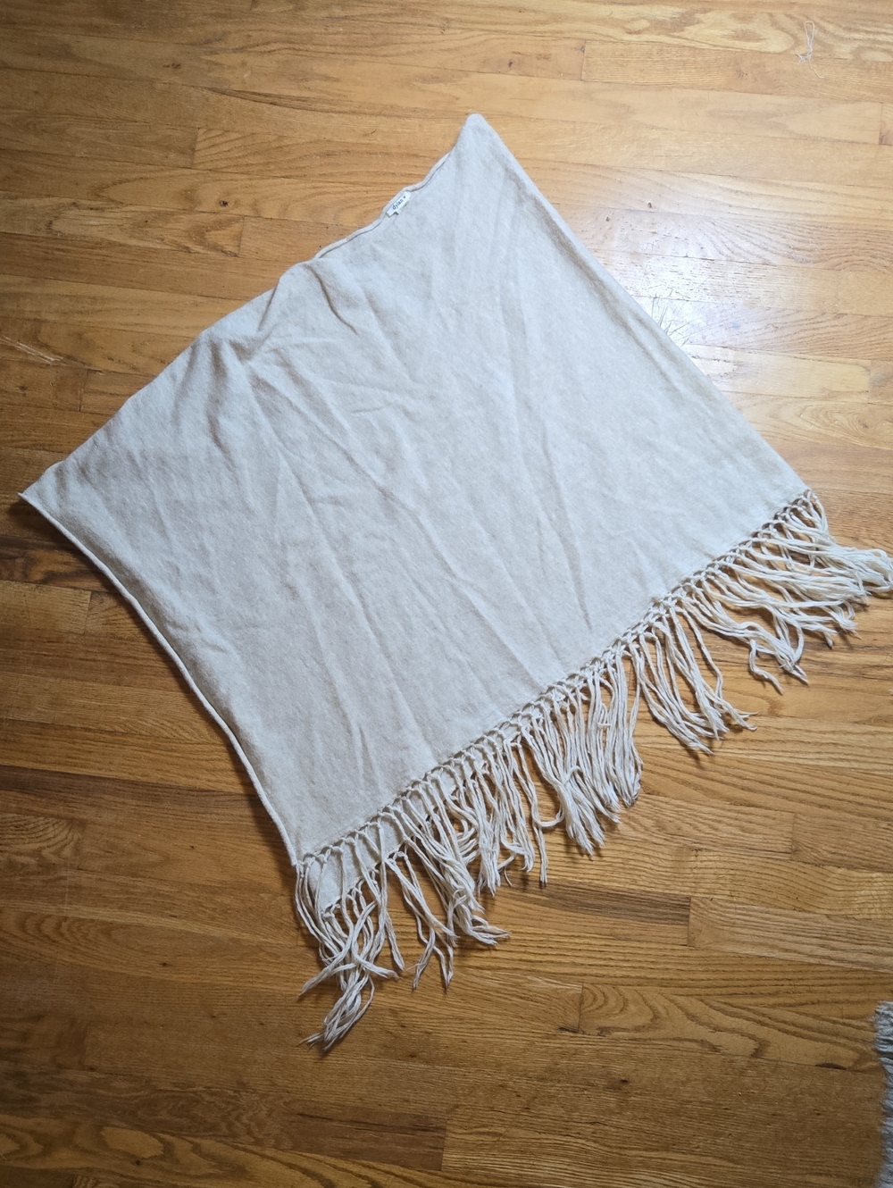Anthropologie Dylan angora-blend knit oatmeal tan fringe-trim poncho cape, L/XL
